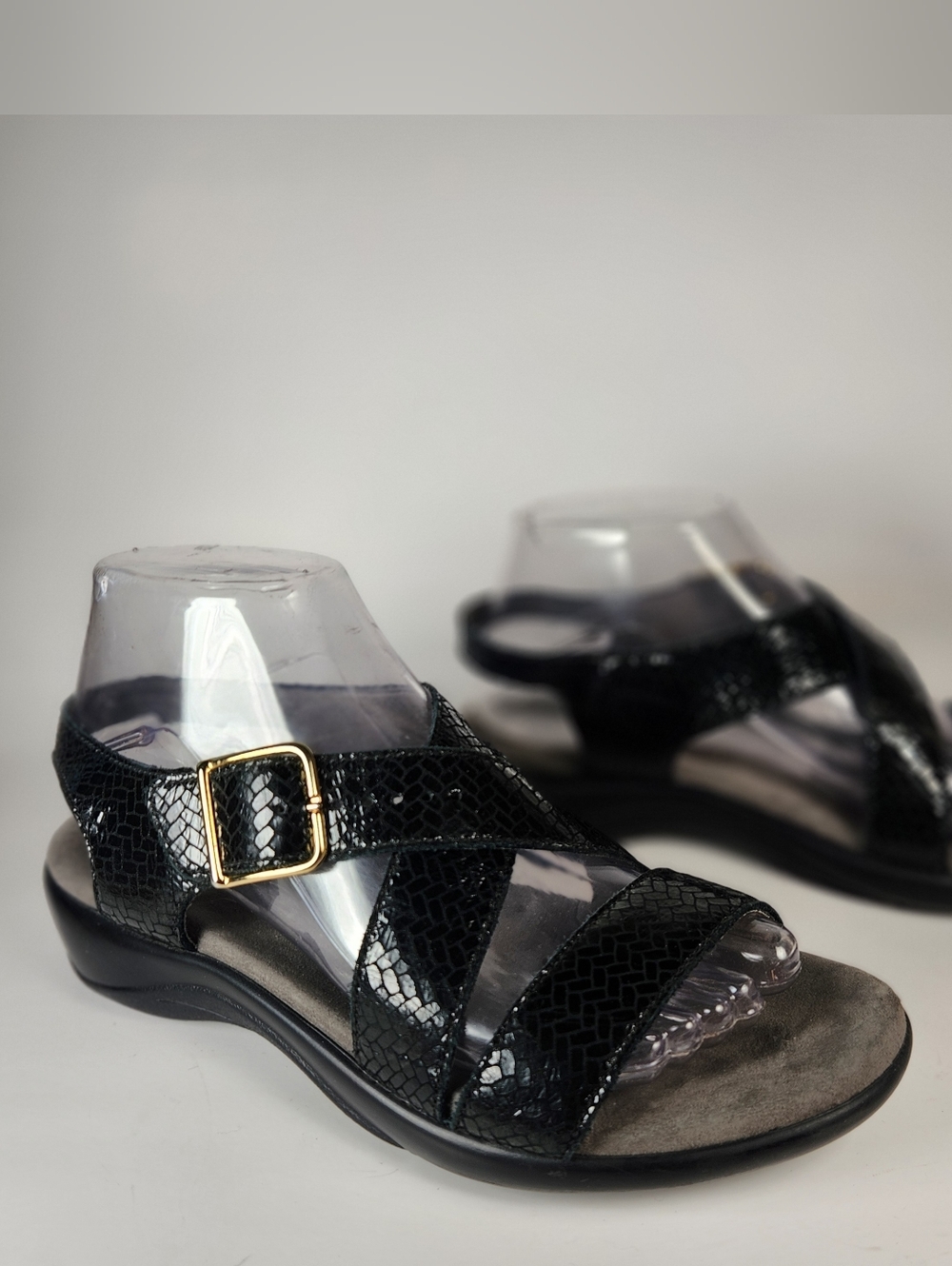 SAS Women's Laguna Weave Sandal 7.5 Black Patent Leather Made USA Shoe